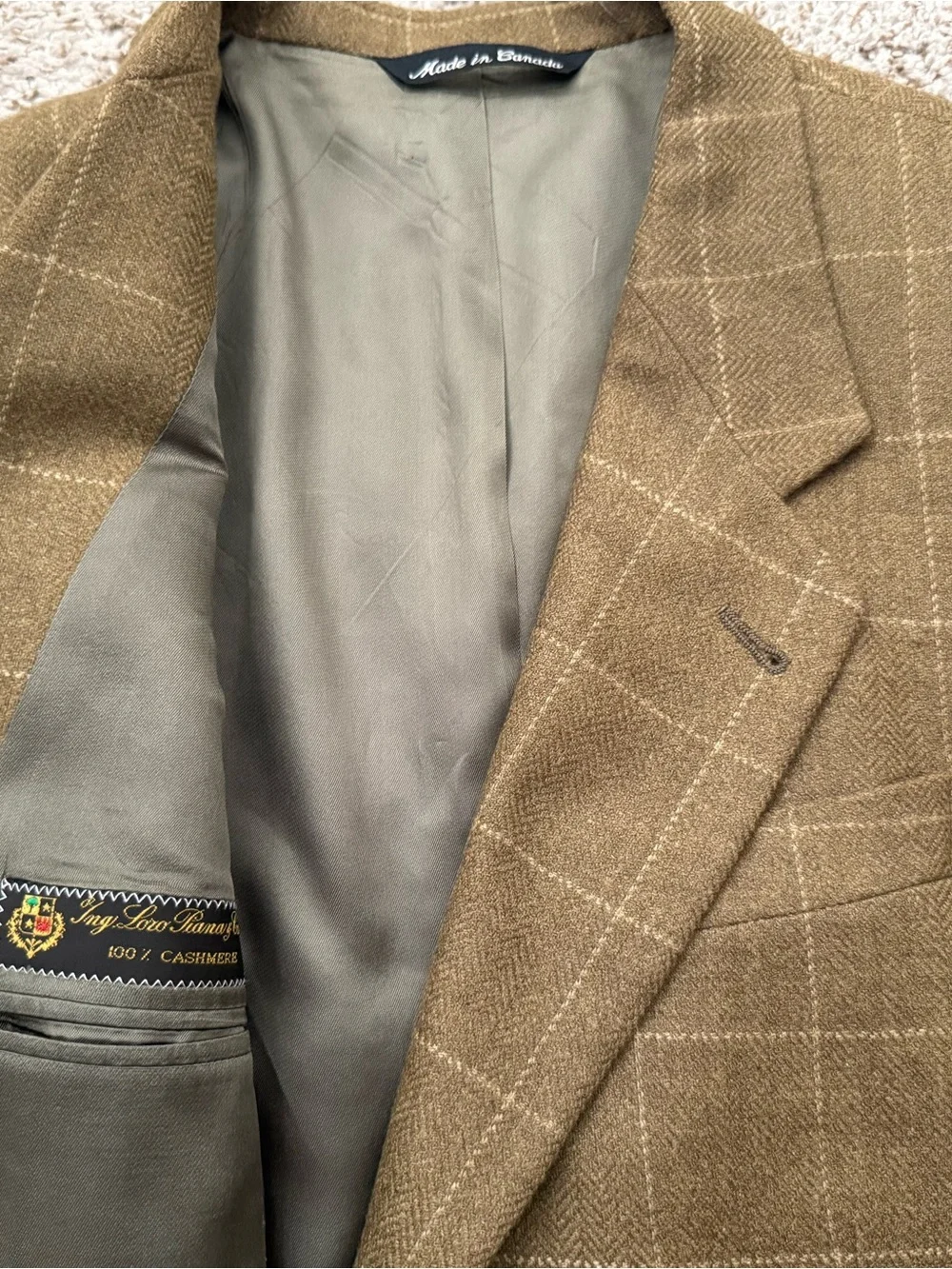 Vintage Loro Piana 100% Cashmere Sport Coat 40R Brown Herringbone Made in Canada